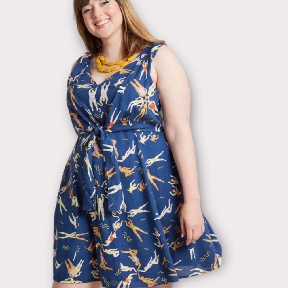Modcloth Summer Swimmer Print Tie Dress
